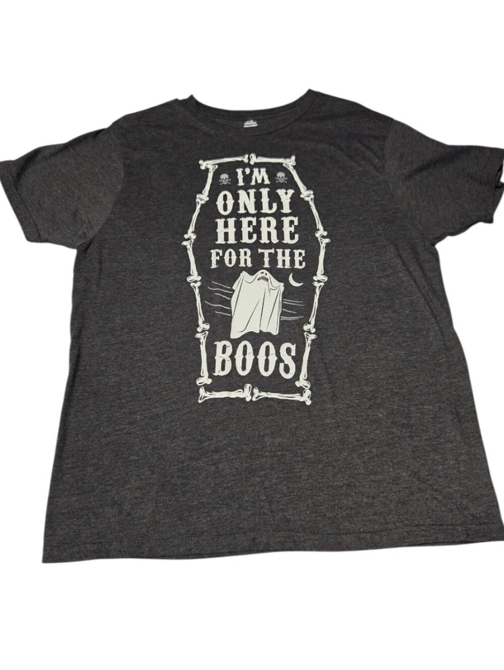 Halloween "I'm Only Here for the Boos" Ghost Graphic T-Shirt Gray Size L Unisex